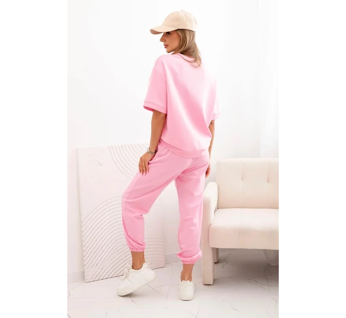 Dámsky viskózový set s krátkym rukávom a nohavicami svetloružový