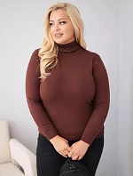 Dámsky viskózový sveter Plus Size s rolákom v klasickom strihu, tmavohnedý