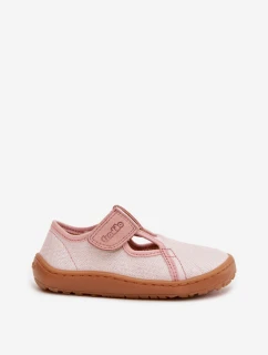 Dětské pantofle na suchý zip lesklé Barefoot Froddo Cannvas G1700439-2 Růžové