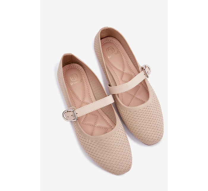 Materiálové Baleríny s Páskem a Přezkou Béžové model 22122495 - Boto