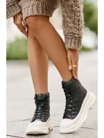 Kožené zateplené tenisky na pevnej platforme Big Star Black