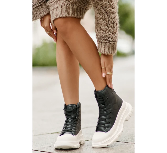 Kožené zateplené tenisky na pevnej platforme Big Star Black