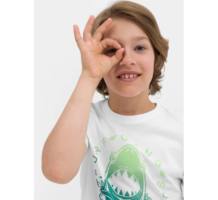 Chlapčenské tričko s potlačou 4FJSS23TTSHM283-10S biele - 4F
