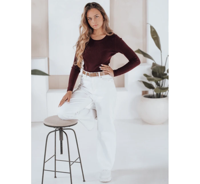 Dámský žebrovaný svetr vínová Dstreet model 21990948 - FashionStreet