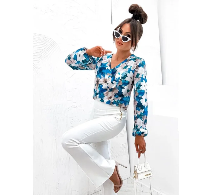 Tyrkysová blúzka s volánovými rukávmi (021)