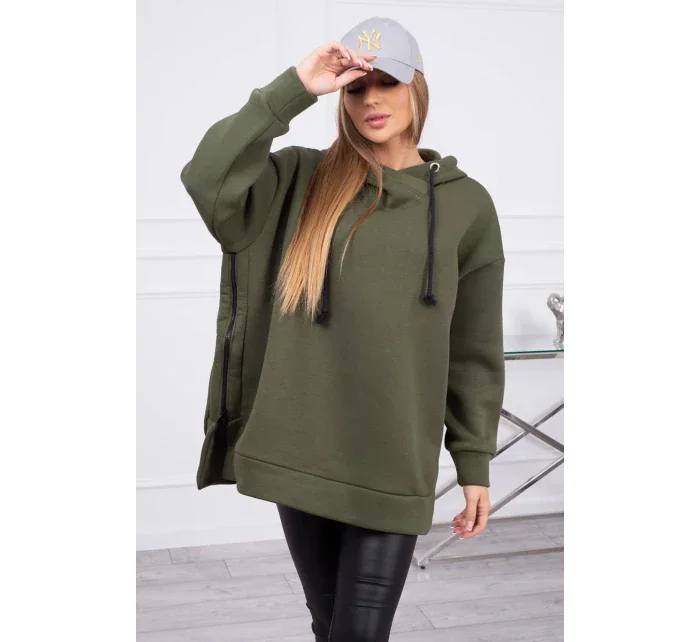 Zateplená mikina so zipsom na boku khaki farby Zateplená mikina so zipsom na boku khaki farby