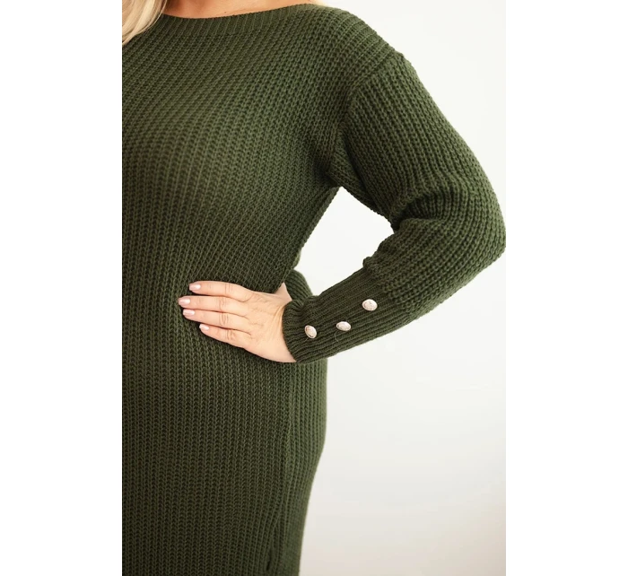 Dámske Plus veľkosť pletené šaty s mohérom Khaki