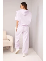 Dámský komplet model 22022727 mikina s kapucí a volné kalhoty se zavazováním světle fialová - K-Fashion