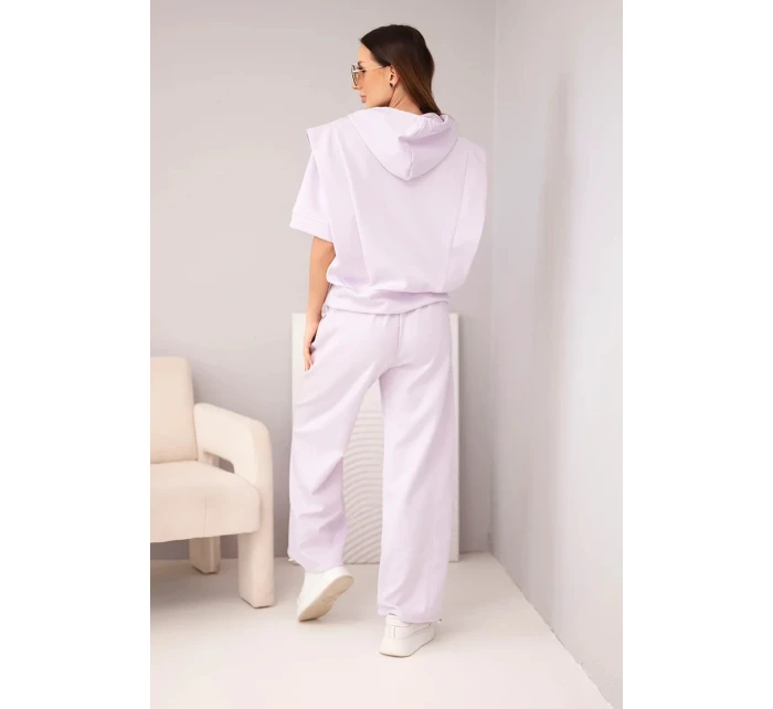 Dámský komplet model 22022727 mikina s kapucí a volné kalhoty se zavazováním světle fialová - K-Fashion