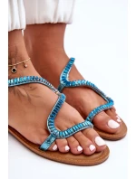 Wsuwane Sandały Damskie Z Ozdobami Niebieskie Hayen Wsuwane Sandały Damskie Z Ozdobami Niebieskie Hayen