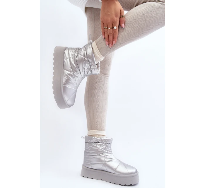 Śniegowce Damskie Na Masywnej Platformie Srebrne Fionia Śniegowce Damskie Na Masywnej Platformie Srebrne Fionia