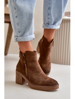 Ocieplane Botki Damskie Na Słupku Z Eko Zamszu Ciemnobrązowe Velarilla