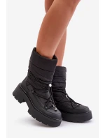 Śniegowce Damskie Na Platformie I Płaskim Obcasie Czarne Seandriel