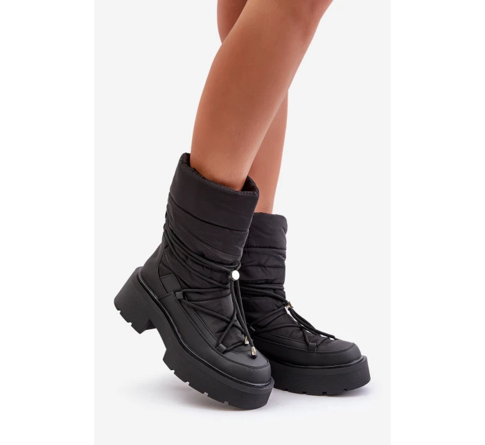 Śniegowce Damskie Na Platformie I Płaskim Obcasie Czarne Seandriel