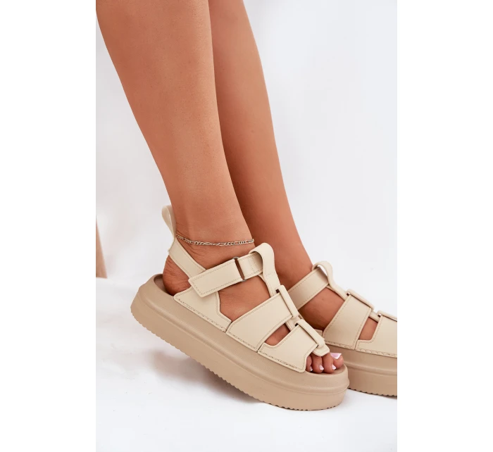 Sandały Damskie Na Platformie Beżowe Nitavelia