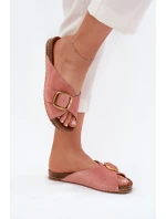 Kožené sandály se zlatou sponou model 21702863 Růžové - Maciejka