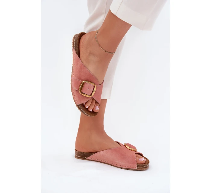 Kožené sandály se zlatou sponou model 21702863 Růžové - Maciejka
