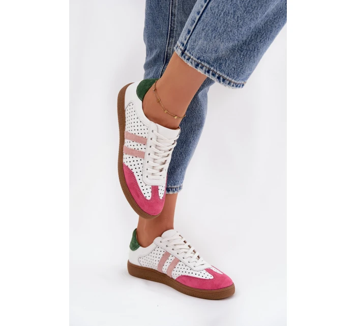 Kožené perforované dámské tenisky Zazoo N1318 Bílomodré