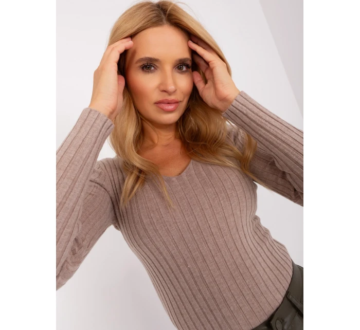 Sweter PM SW model 18955292 ciemny bezowy - FPrice Sweter PM SW model 18955292 ciemny bezowy - FPrice