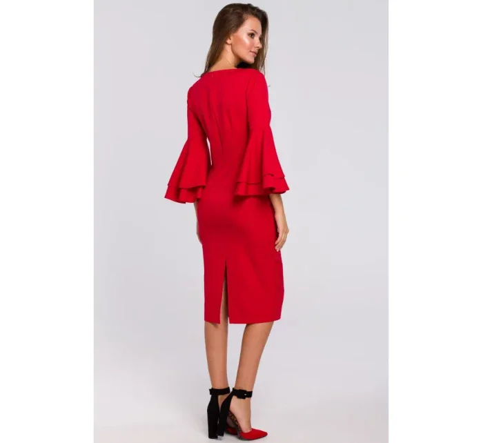 K002 Plášťové šaty s volánikovými rukávmi - červené