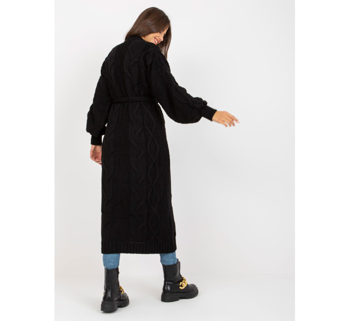 Čierny dlhý sveter s opaskom na zaväzovanie RUE PARIS