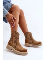 Zazoo Semišové dámské boty na plochém podpatku, prolamované, béžová Zazoo Semišové dámské boty na plochém podpatku, prolamované, béžová