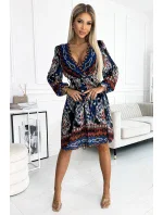 Dámské šifonové šaty s výstřihem, dlouhými rukávy a s vzorem model 19659992 - numoco basic