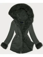 Krátká zimní bunda parka v army barvě s kožešinovou podšívkou model 21247290 - J.STYLE