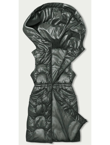 Vypasovaná vesta v khaki farbe s kapucňou (B8173-11)
