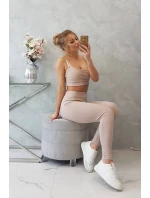 Súprava s blúzkou s rebrovaním béžová Súprava s blúzkou s rebrovaním béžová