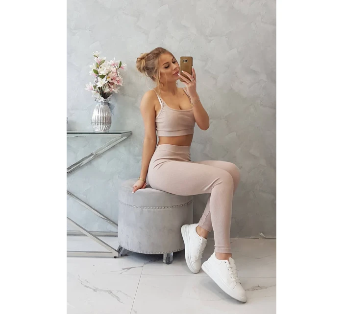 Súprava s blúzkou s rebrovaním béžová Súprava s blúzkou s rebrovaním béžová