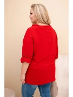 Dámská blůza Plus Size s bavlnou volného střihu s vodním výstřihem červená