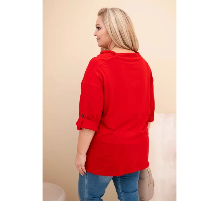 Dámská blůza Plus Size s bavlnou volného střihu s vodním výstřihem červená
