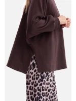 model 21379930 Pletená mikina uvolněného střihu tmavě čokoládová - BeWear