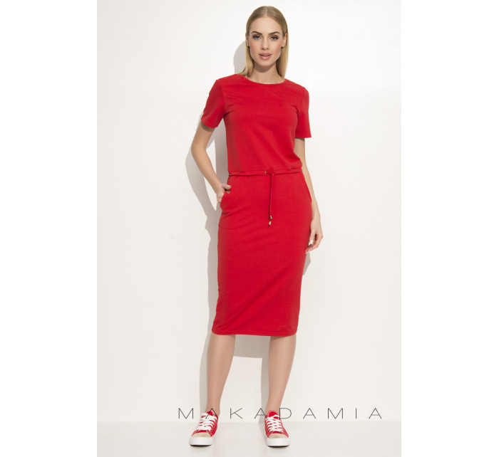 Dámske šaty na denné nosenie so zaväzovaním v páse červené - Červená - Makadamové