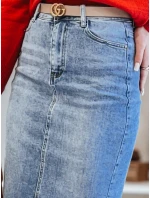 Džínsová midi sukňa s rozparkom MERITTA modrá FashionStreet CY0483