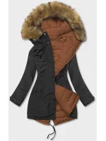 Čierno-karamelová obojstranná dámska zimná bunda (2M-21508)