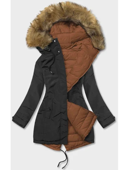 Čierno-karamelová obojstranná dámska zimná bunda (2M-21508)
