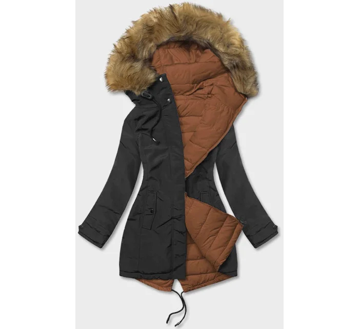 Čierno-karamelová obojstranná dámska zimná bunda (2M-21508)