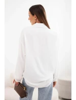 Dámske viskózové tričko s dlhými rukávmi a volánmi biele
