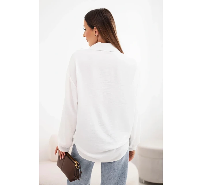 Dámske viskózové tričko s dlhými rukávmi a volánmi biele