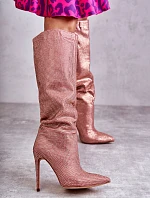 Modne Kozaki Na Szpilce Z Cyrkoniami Różowe Lovisa