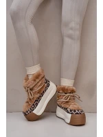 Skórzane Śniegowce Damskie Na Grubej Podeszwie Z Futerkiem Panterka Big Star OO274A208 Brązowe Skórzane Śniegowce Damskie Na Grubej Podeszwie Z Futerkiem Panterka Big Star OO274A208 Brązowe