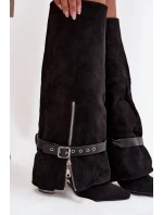 Kozaki Damskie Wsuwane Na Słupku Z Ozdobnym Paskiem Czarne Jolivine Kozaki Damskie Wsuwane Na Słupku Z Ozdobnym Paskiem Czarne Jolivine