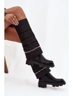 Dámské zateplené kozačky s korálky Černé model 21714755 - Boto