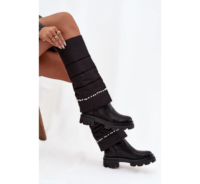 Dámské zateplené kozačky s korálky Černé model 21714755 - Boto