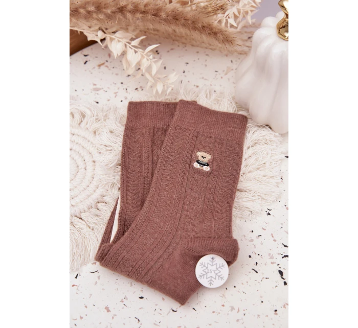 Teplé dámské ponožky s vlnou Medvídek Hnědé