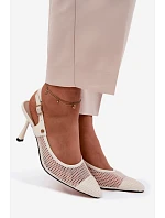 Kožené Síťované Sandály Lodičky Dámské Na Podpatku Maciejka K7507-22 Světle Béžové