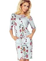 Dámske šaty netopierie strih s vreckami a zaväzovacie šnúrkou kvetinové sivé - Sivá / S - Numoco