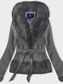 Krátka dámska bunda na zaväzovanie v grafitovej farbe Ann Gissy (K0327)